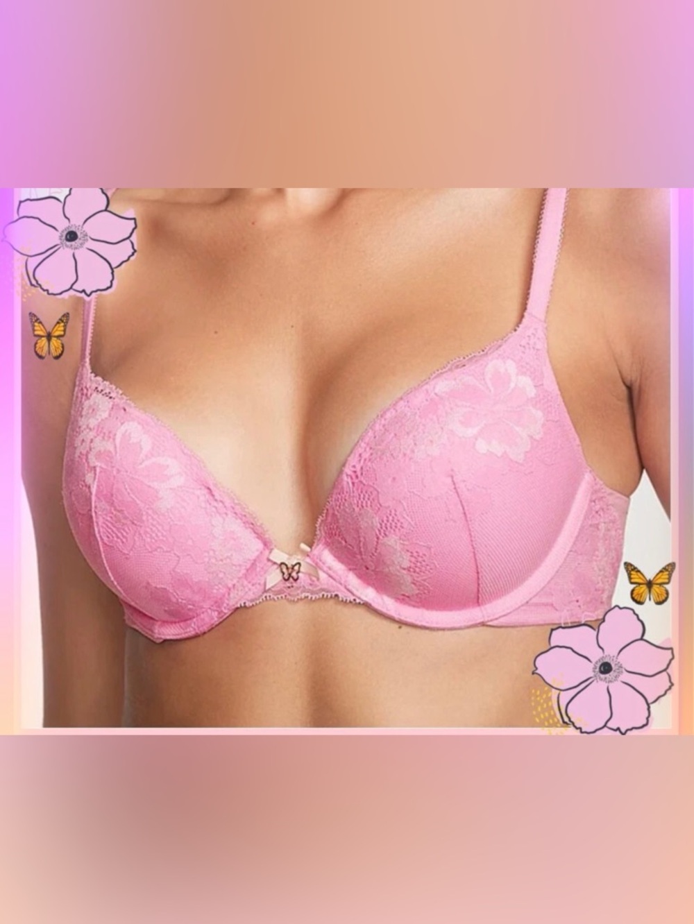 $65 36 DDD Spring Summer SO Pink Lace Mesh Body by Victorias Secret PushUP Bra